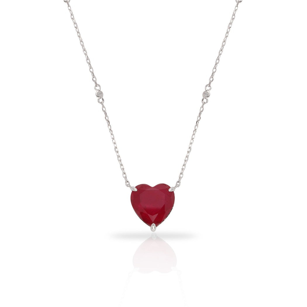 SooSilkyGems COLOR HEART SOLITAIRE CHAIN NECKLACE