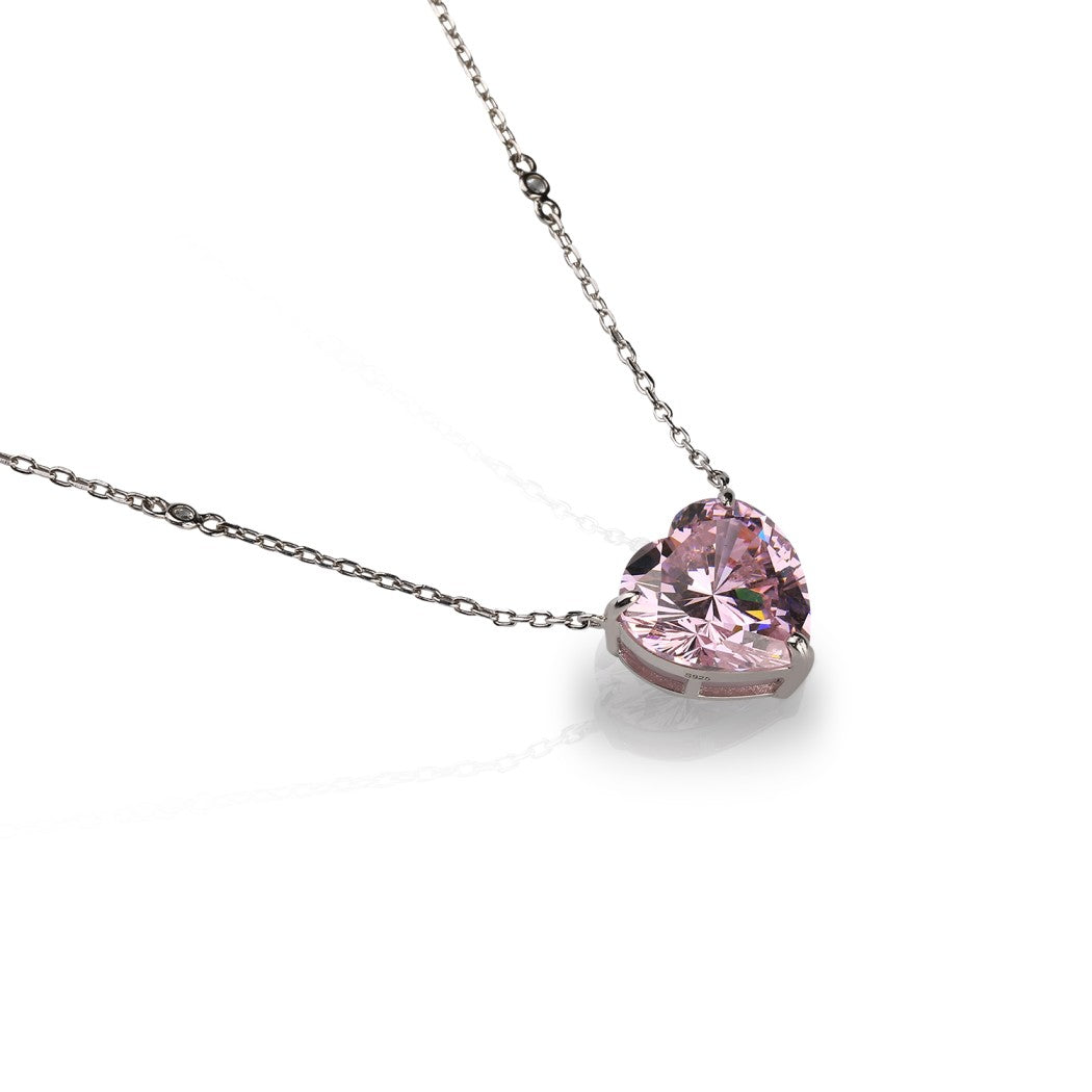 SooSilkyGems COLOR HEART SOLITAIRE CHAIN NECKLACE