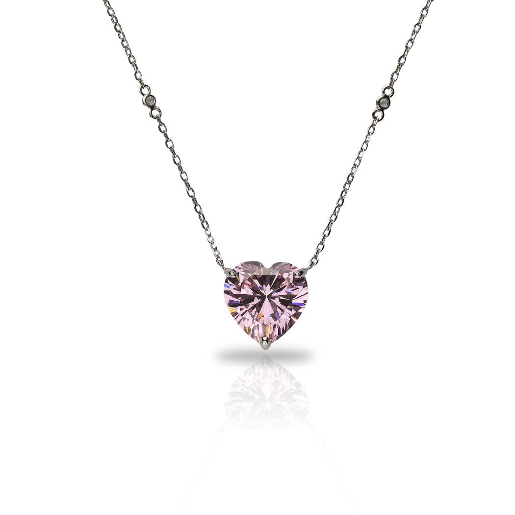 SooSilkyGems COLOR HEART SOLITAIRE CHAIN NECKLACE