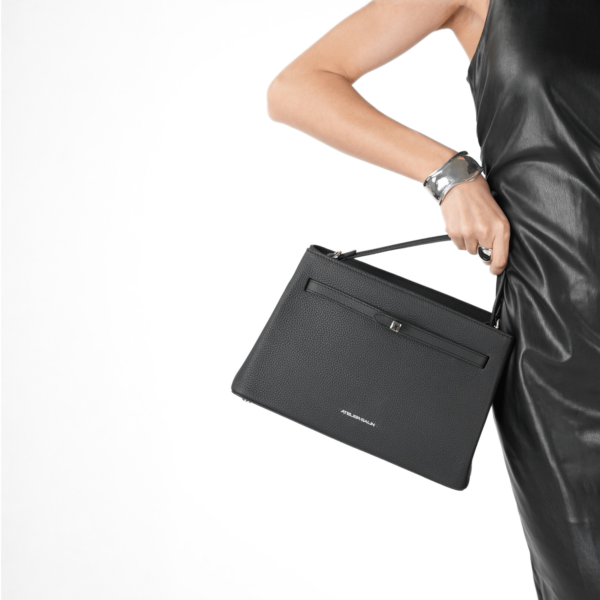 Atelier Galin Cube Lock Bag - Black & Silver
