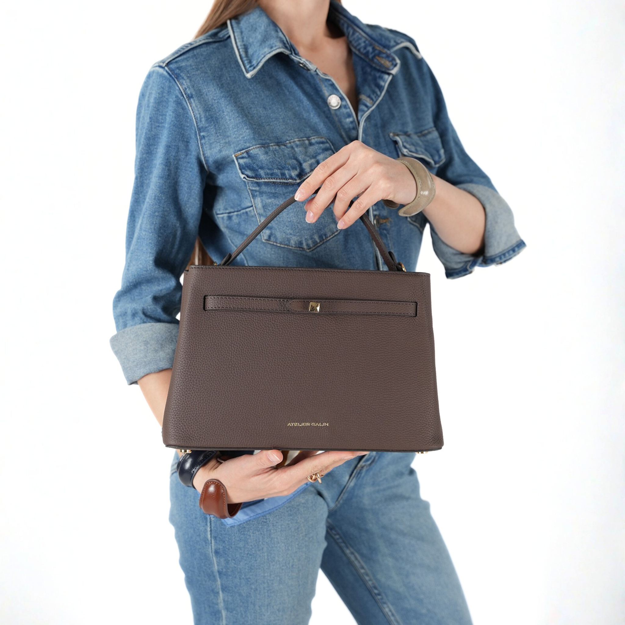 Atelier Galin Cube Lock Bag - Choco