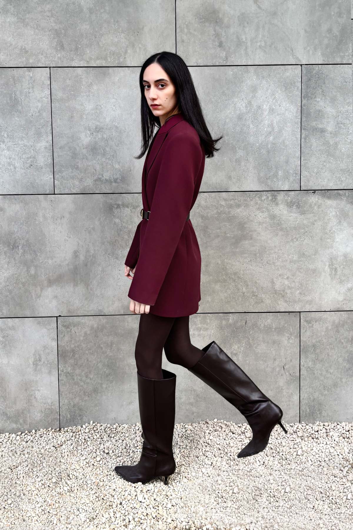 Crescent Line Rosette Blazer Ceket Elbise