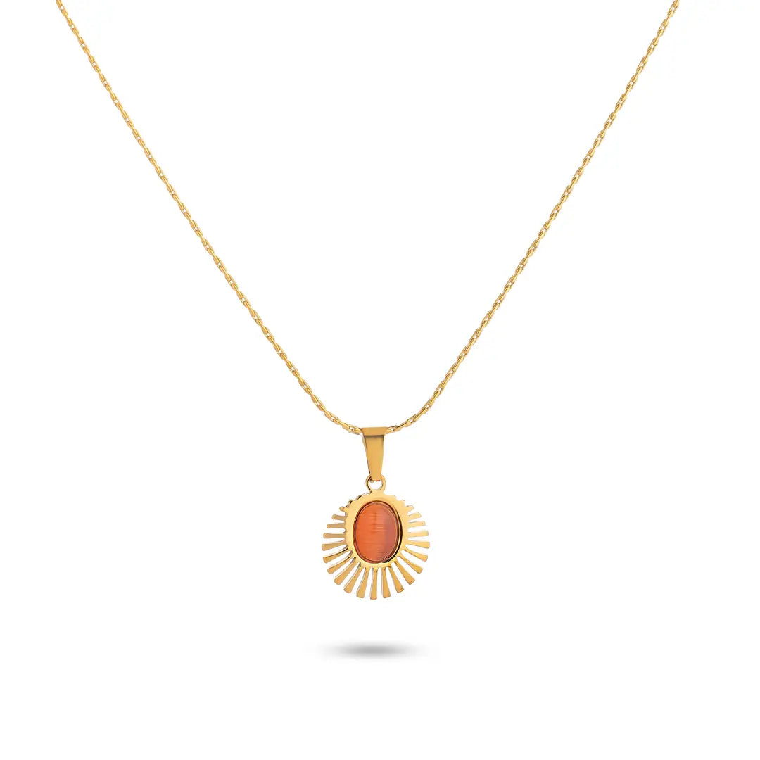 Chaseldor Oval Stone Sun Necklace