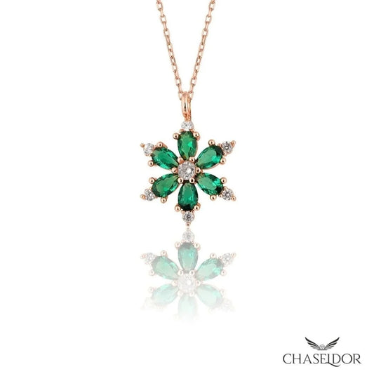 Chaseldor Green Stone Star Flower Necklace