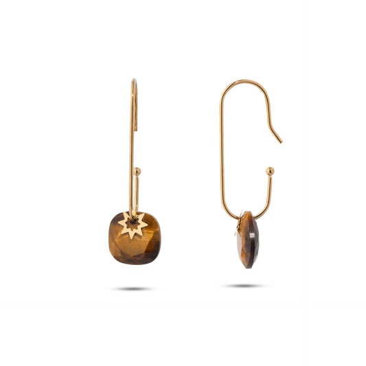 Chaseldor Hoshi Gold Dark Brown Natural Stone Gold Plated Steel Women Earrings