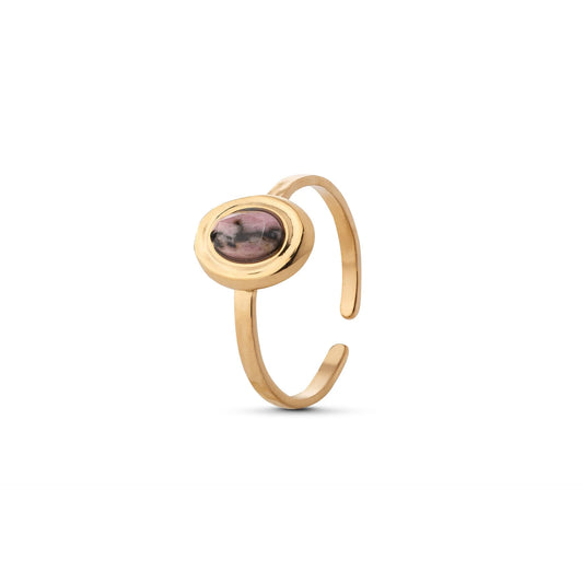 Chaseldor Lisa Gold Pink Black Natural Stone Gold Plated Steel Women's Ring