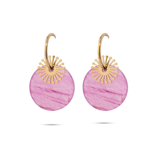 Chaseldor Maki Pink Natural Stone Gold Plated Steel Women Earrings