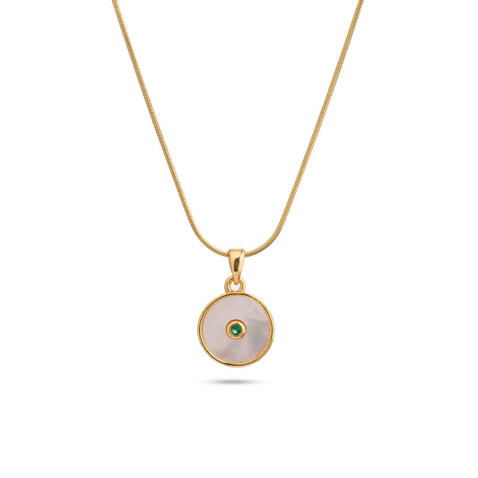 Chaseldor Oval Mother of Pearl Green Stone Necklace