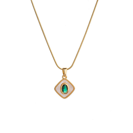 Chaseldor Quadrilateral Mother of Pearl Green Stone Necklace