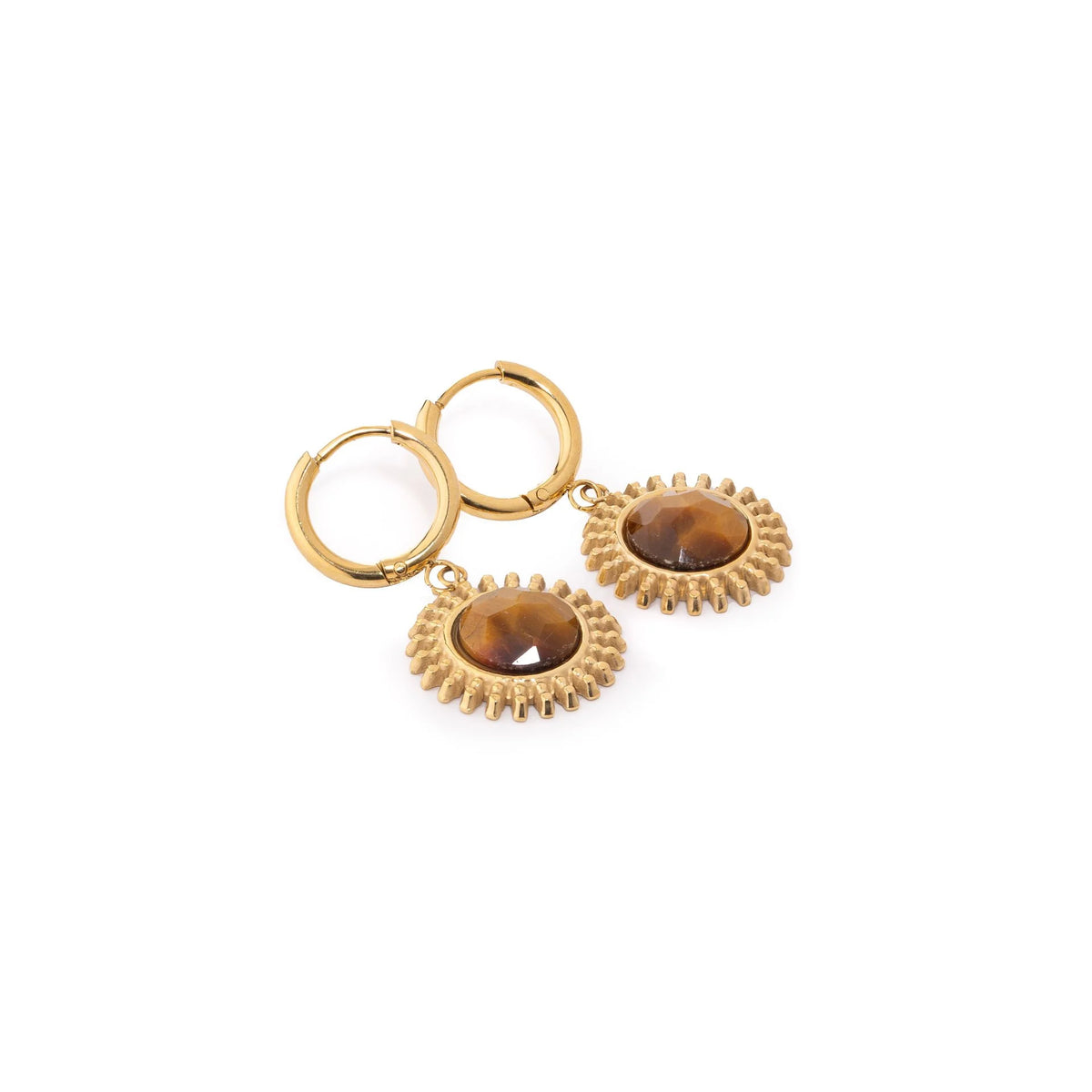 Chaseldor Sun Brown Natural Stone Steel Women's Earrings