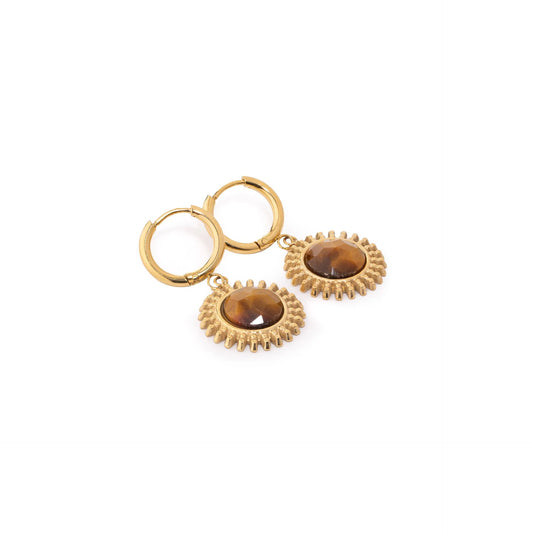 Chaseldor Sun Brown Natural Stone Steel Women's Earrings