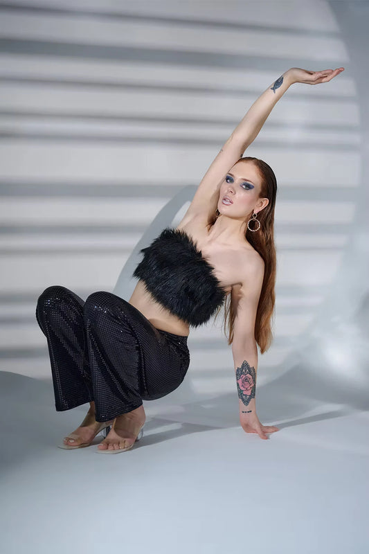 RAMMÈ Ala Glamour Black Fur Top