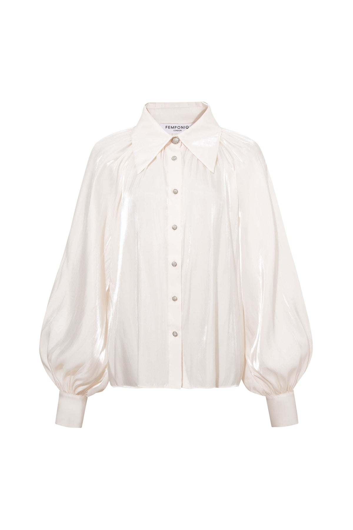 Femponiq Gathered Neck Voluminous Raglan Sleeve Shirt (Pearl White)