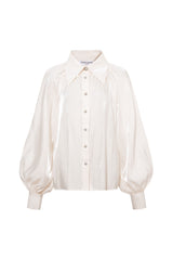 Femponiq Gathered Neck Voluminous Raglan Sleeve Shirt (Pearl White)