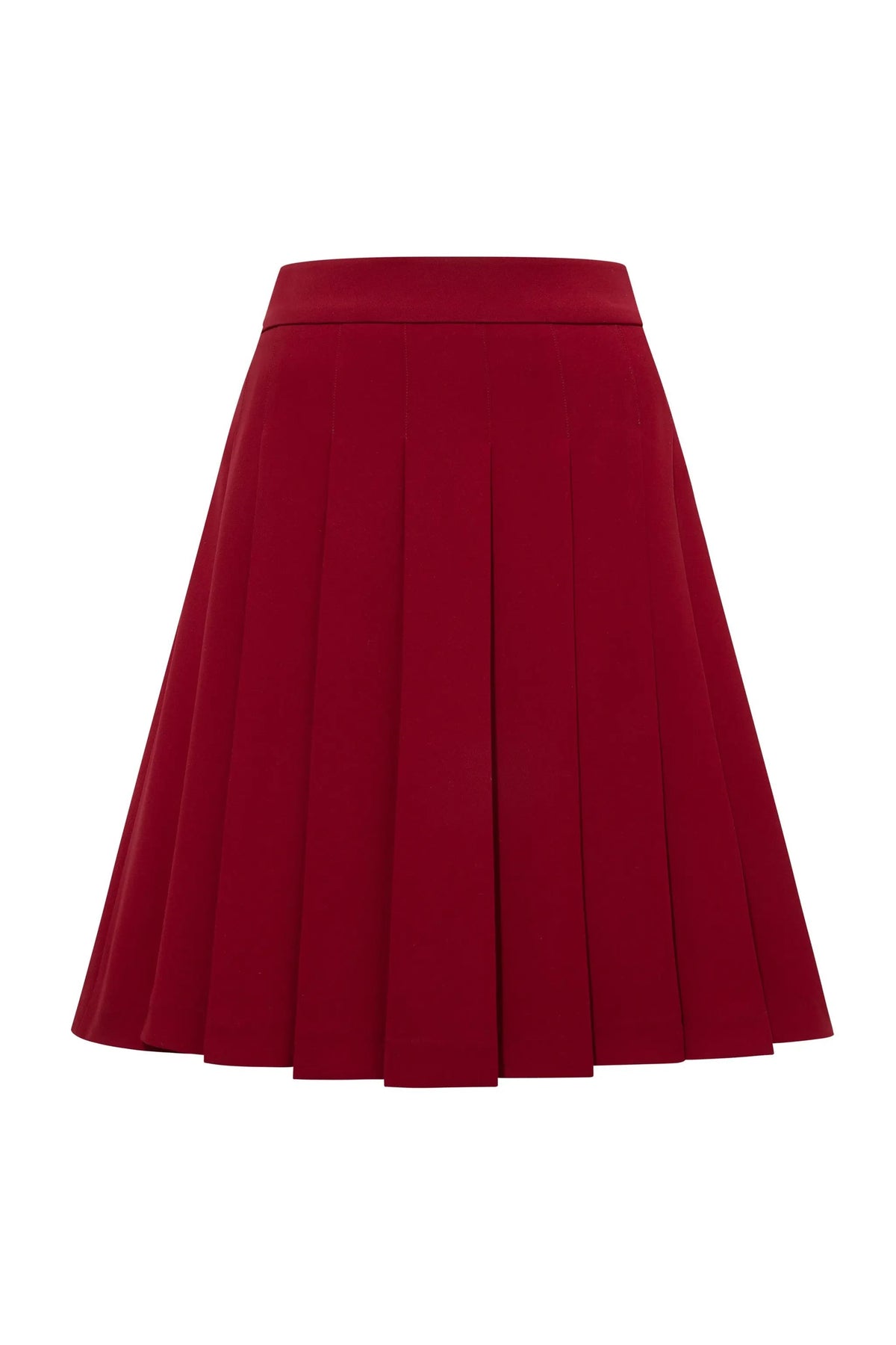 Femponiq High-Waisted Pleated Above-the-Knee Skirt (Wine Red)