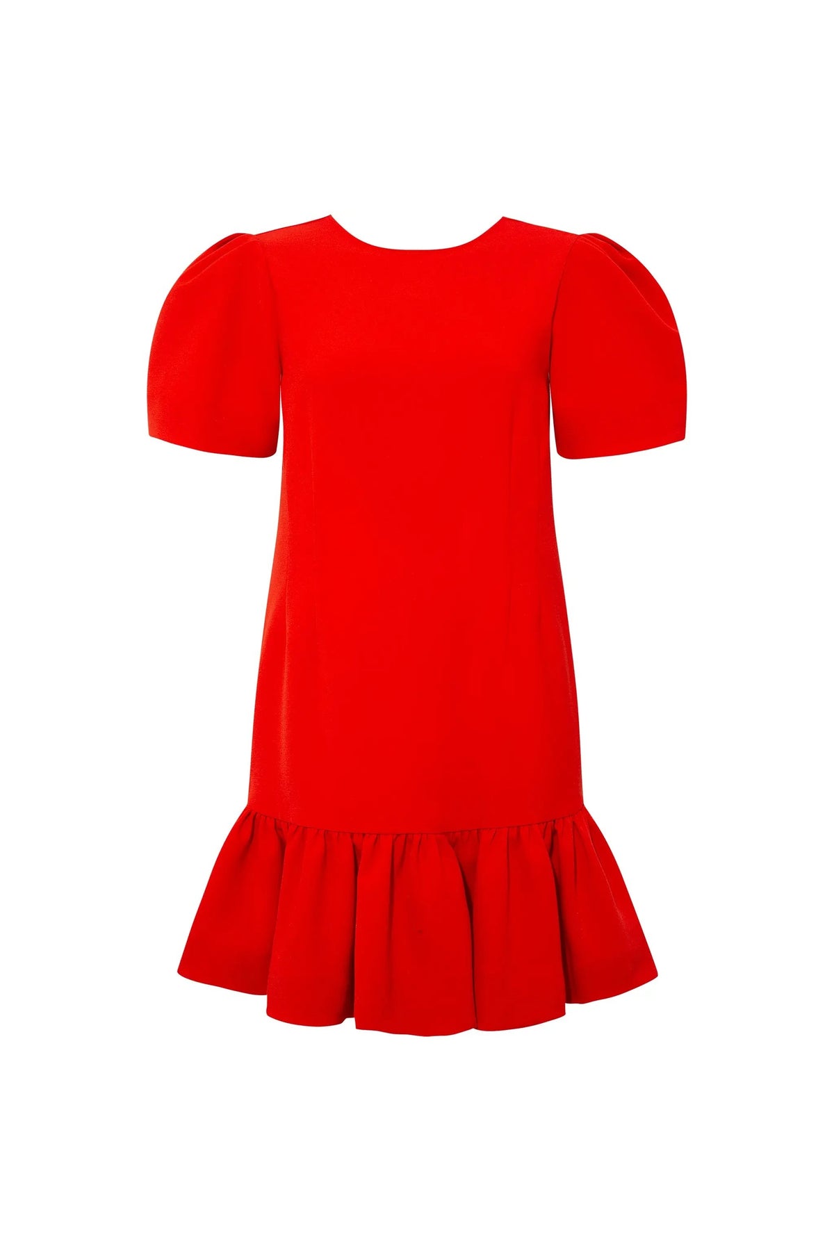 Femponiq London Pleated Shoulder Peplum Hem Cady Dress (Watermelon Red)