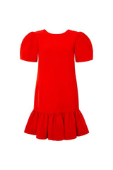 Femponiq London Pleated Shoulder Peplum Hem Cady Dress (Watermelon Red)