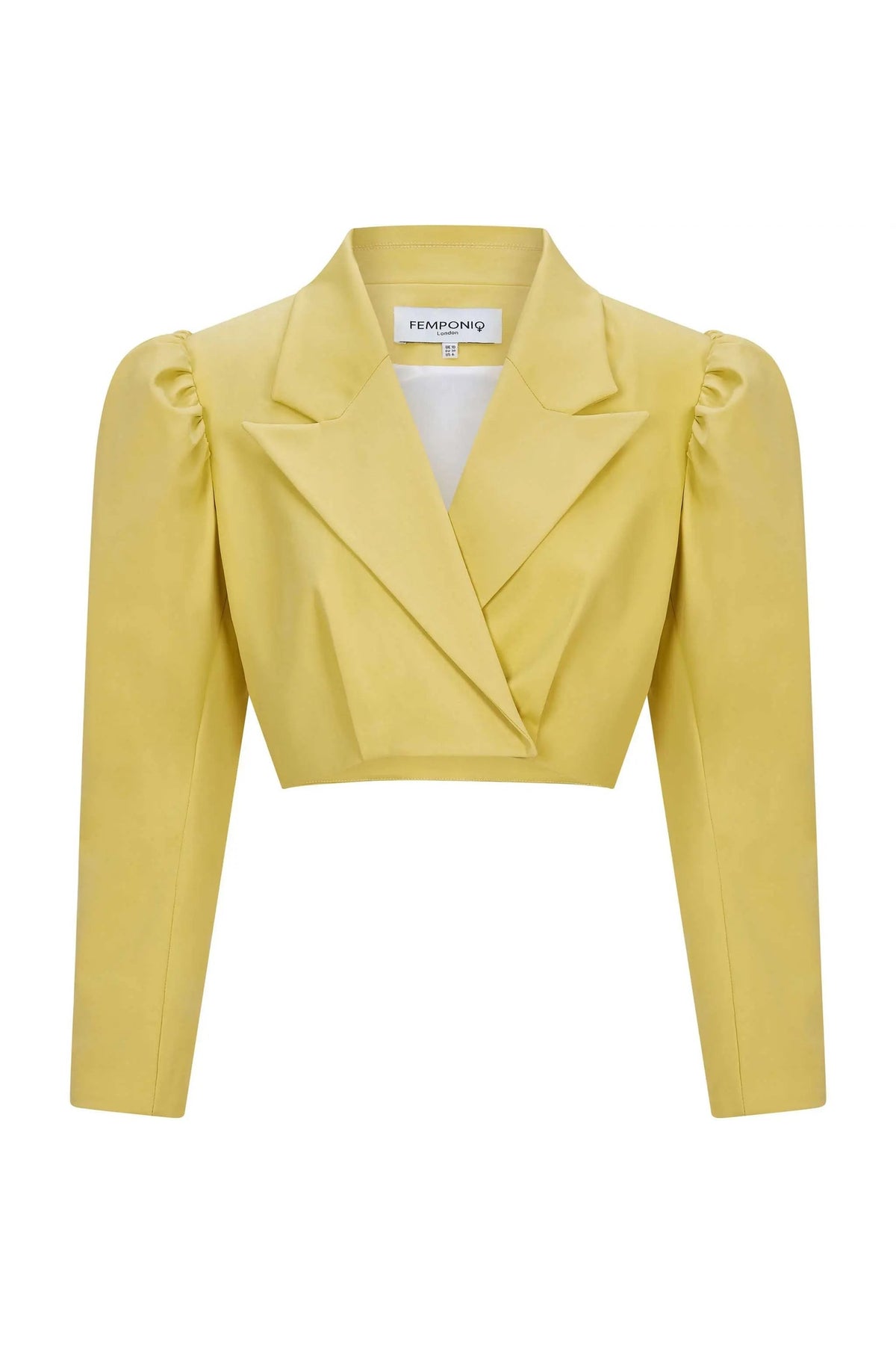 Femponiq Puff Shoulder Cropped Cotton Blazer (Mustard Yellow)