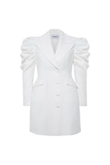 Femponiq Tailored Draped Sleeved White Blazer Dress