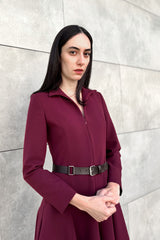 Crescent Line Rosette Midi Boy Elbise Bordo