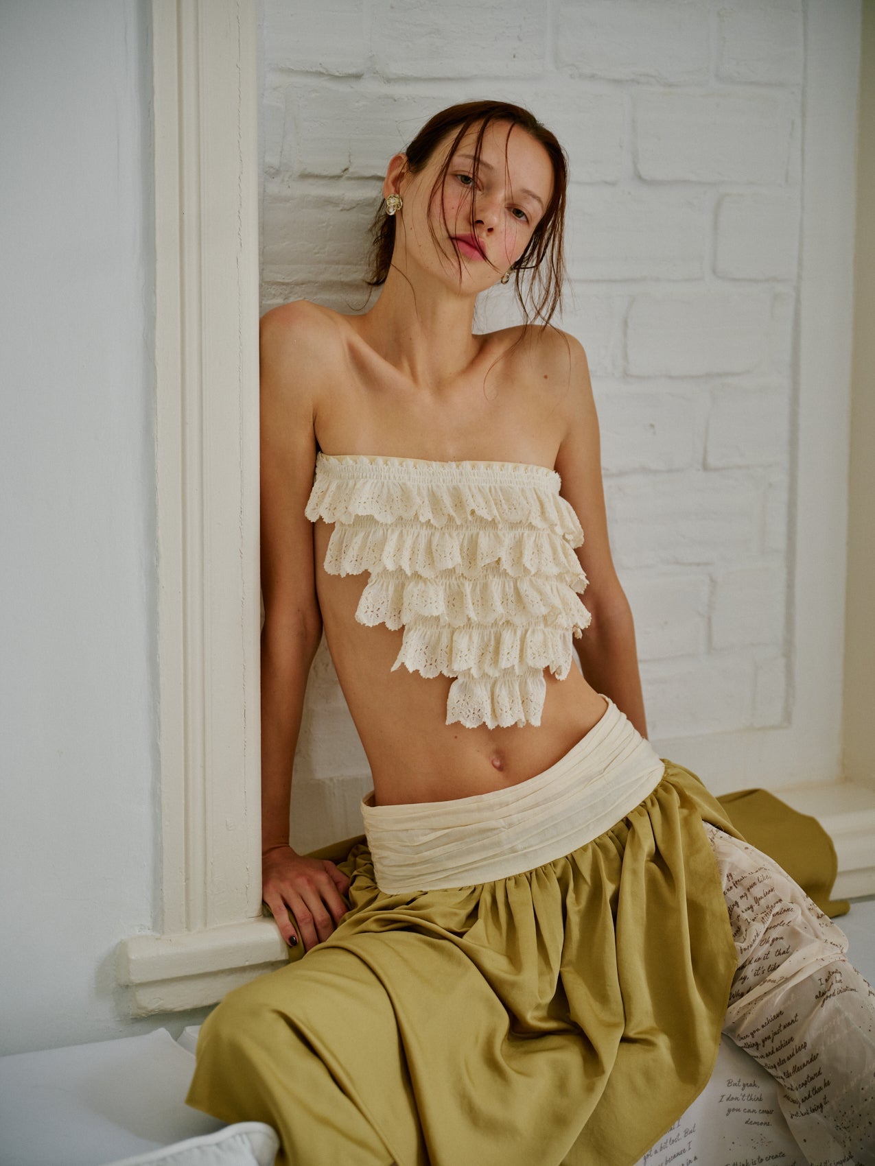 WAYT Giselle Ruffled Lace Appliqué Bandana Top
