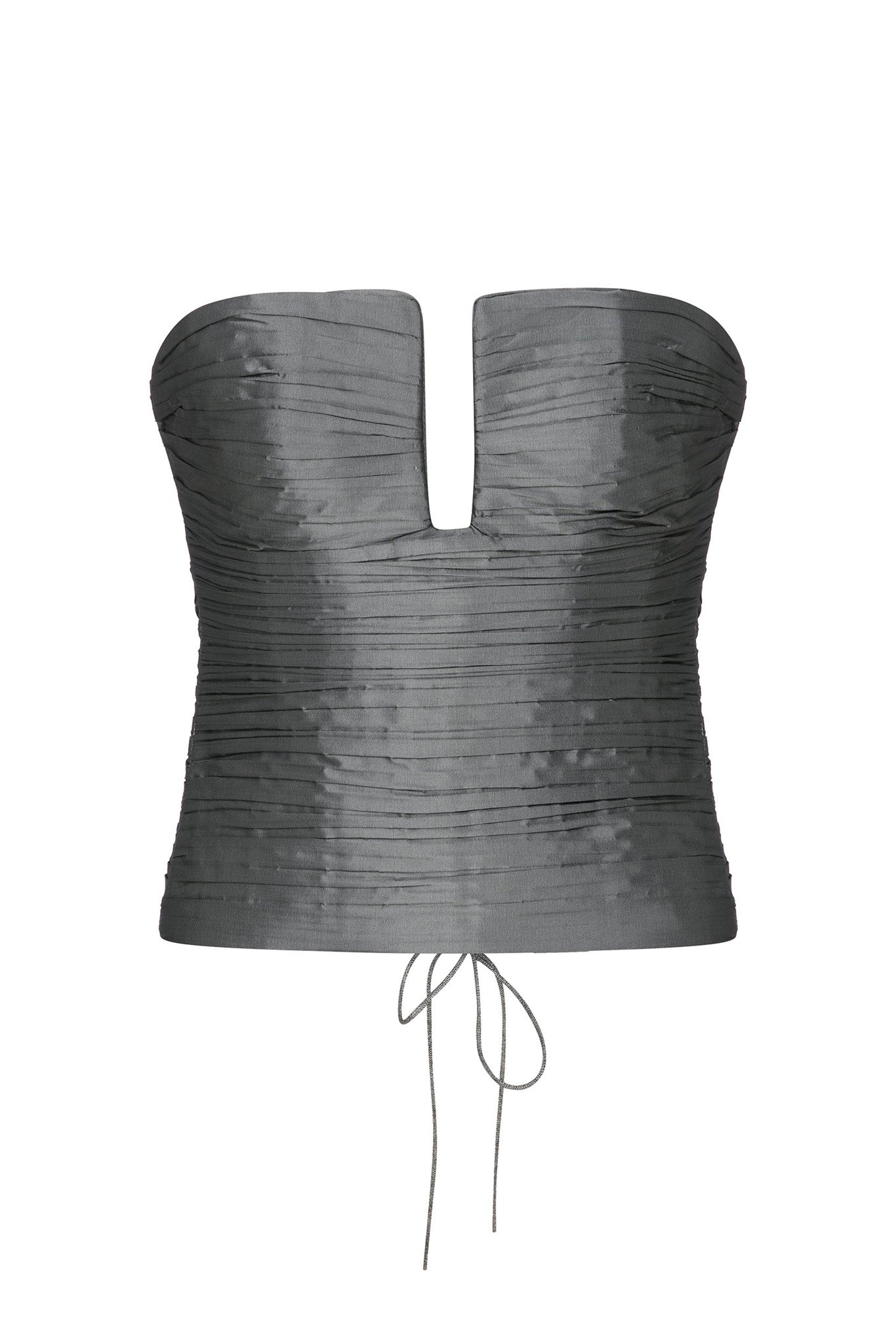Esra Adıgüzel Haze – Gray Taffeta Bustier with Drape Detail
