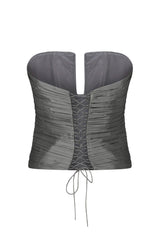 Esra Adıgüzel Haze – Gray Taffeta Bustier with Drape Detail