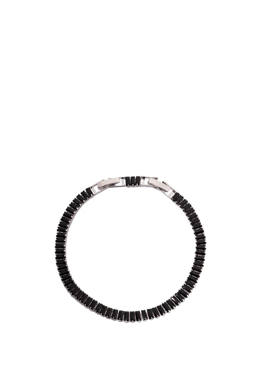 Chaseldor Silver Thick Black Stone Gold Plated Women's Bracelet