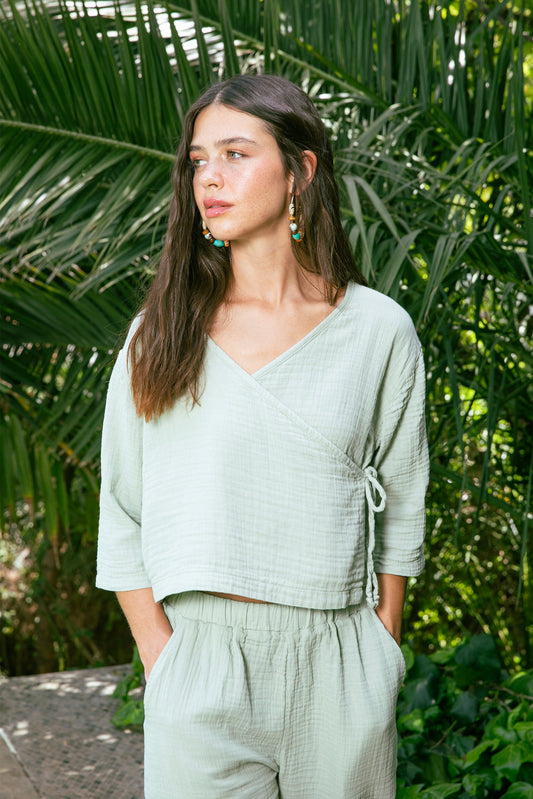 Handarte Los Angeles Mint Yeşili Wrap Top
