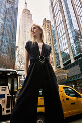 Colección Tansu New York Adjustable Glitter Belt Detailed Black Jumpsuit