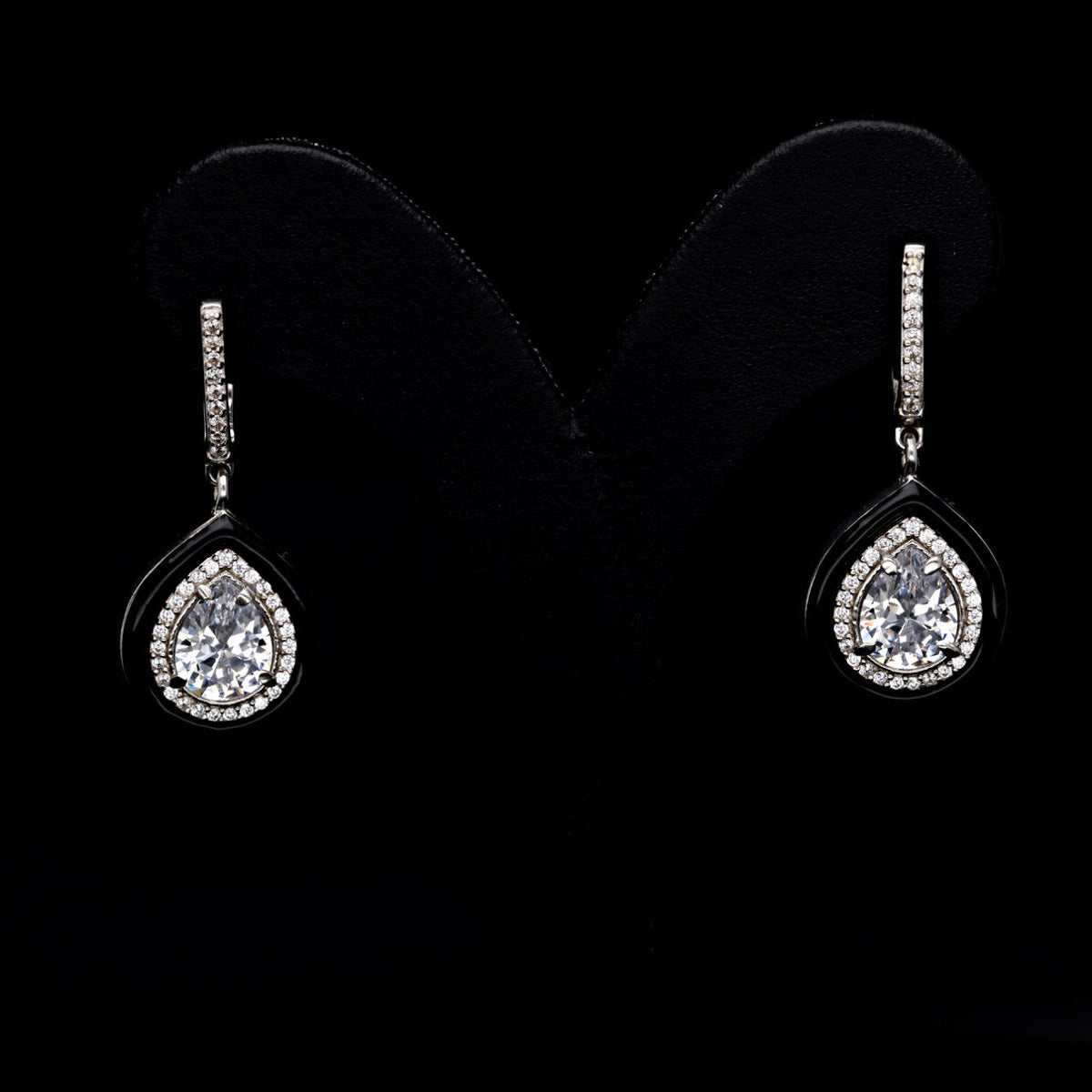 SooSilkyGems ENAMEL-EDGED TEARDROP SOLITAIRE EARRINGS