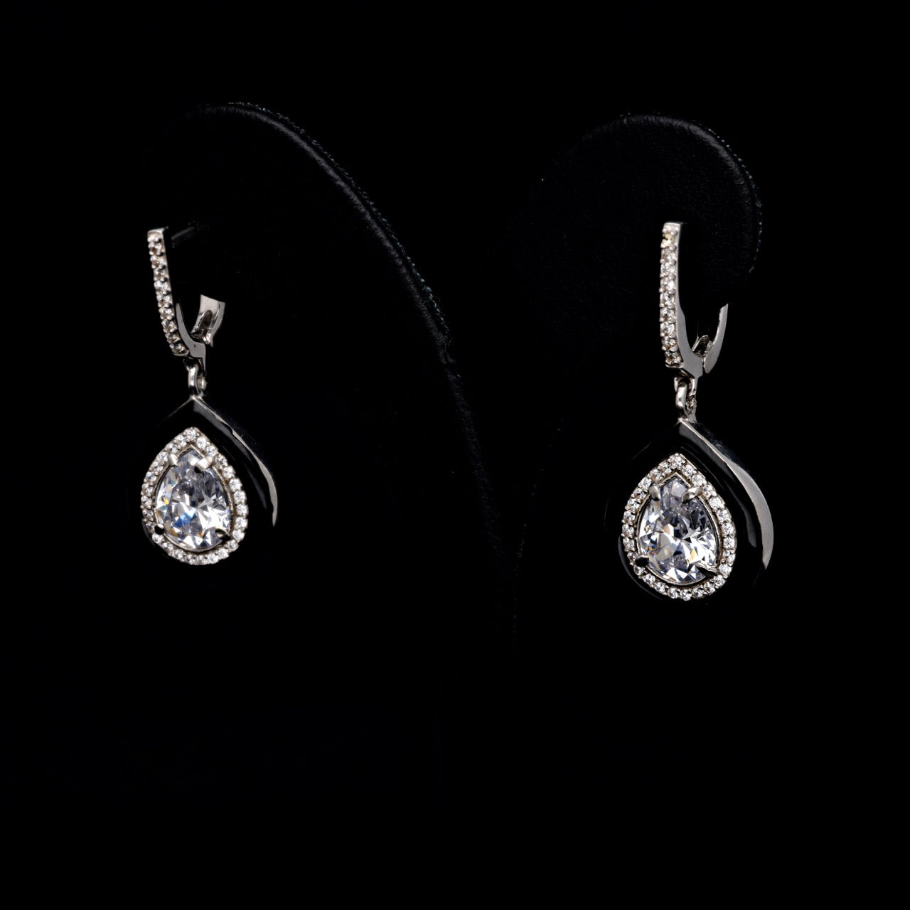 SooSilkyGems ENAMEL-EDGED TEARDROP SOLITAIRE EARRINGS