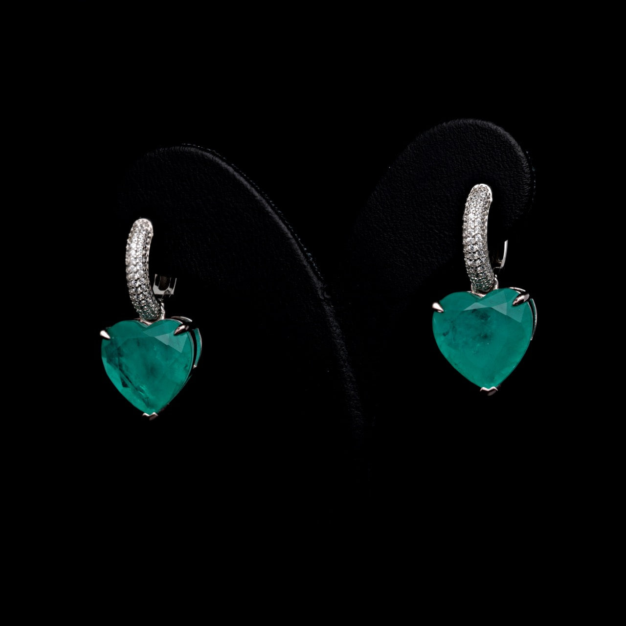SooSilkyGems MINI HOOP HEART SOLITAIRE STUD EARRINGS
