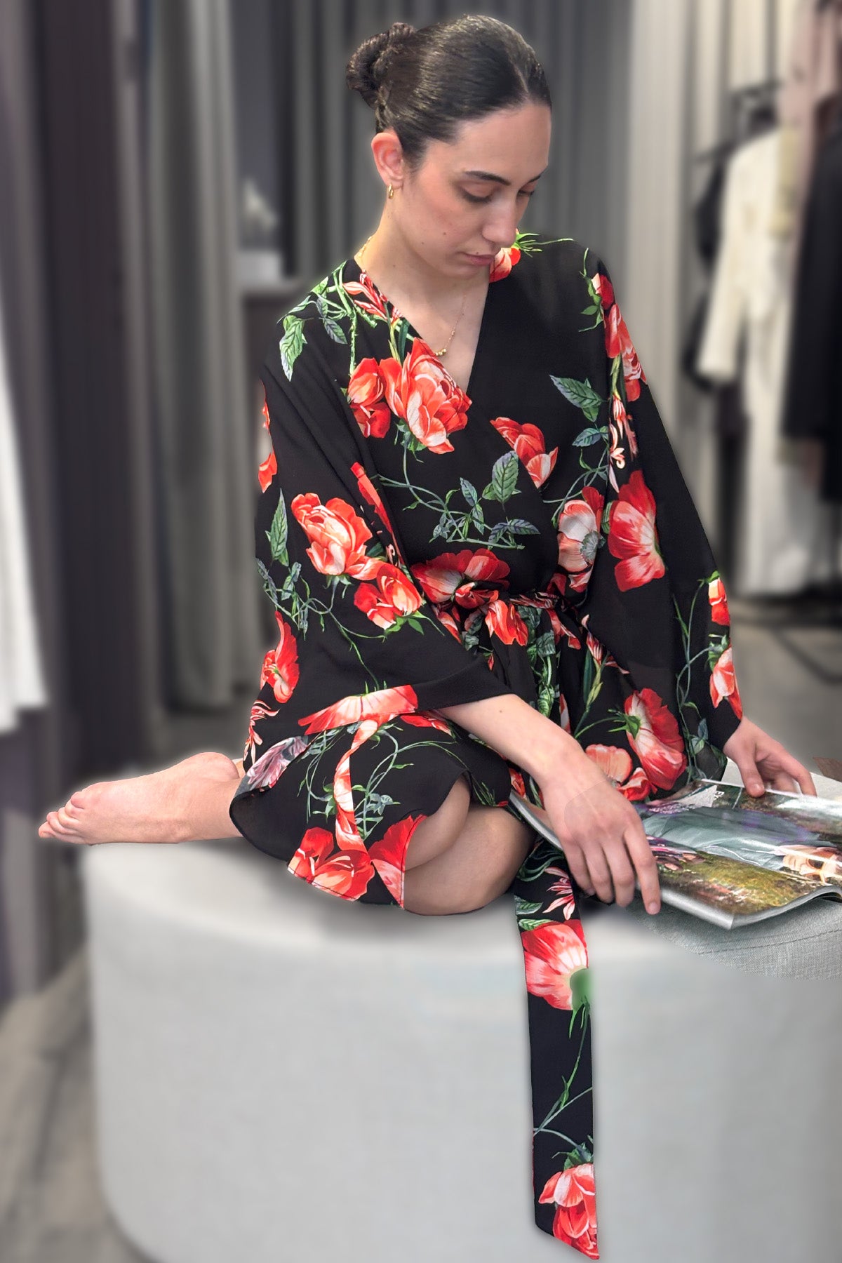 Crescent Line Sunrose Kimono Tunic Dress