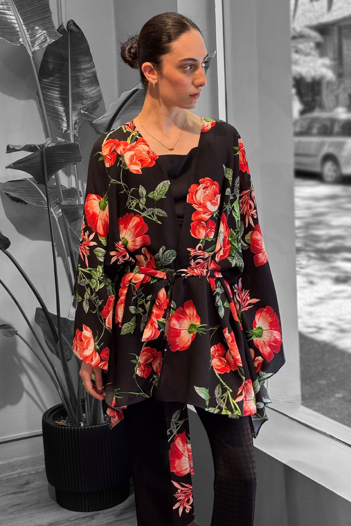 Crescent Line Sunrose Kimono Tunic Dress