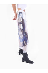 Knitology-TR KNTLGY Super Woman Limited Edition White Organza Trousers With AI Print