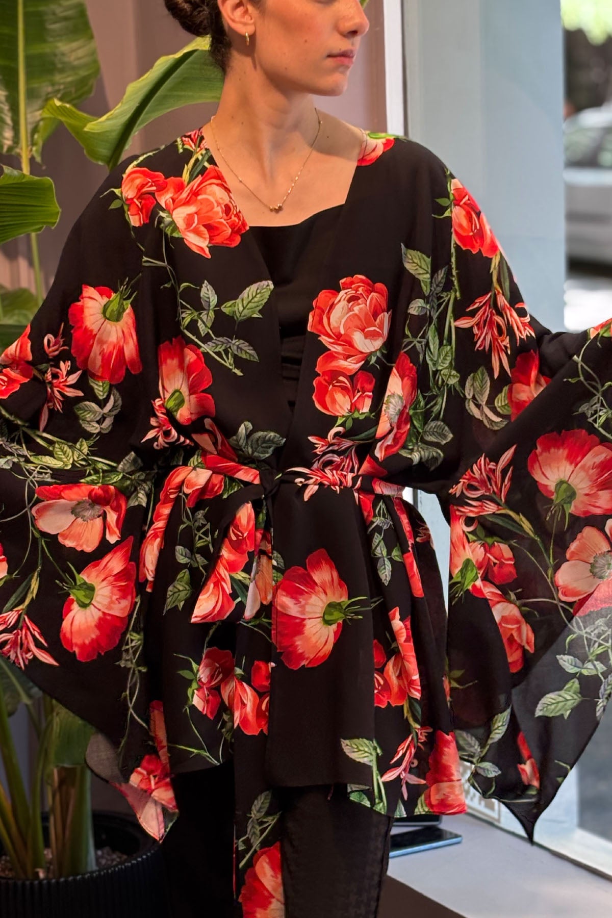 Crescent Line Sunrose Kimono Tunic Dress