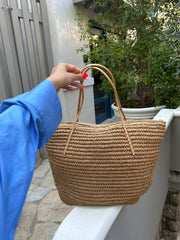 Loventa Harmony Zipper Straw Bag Camel
