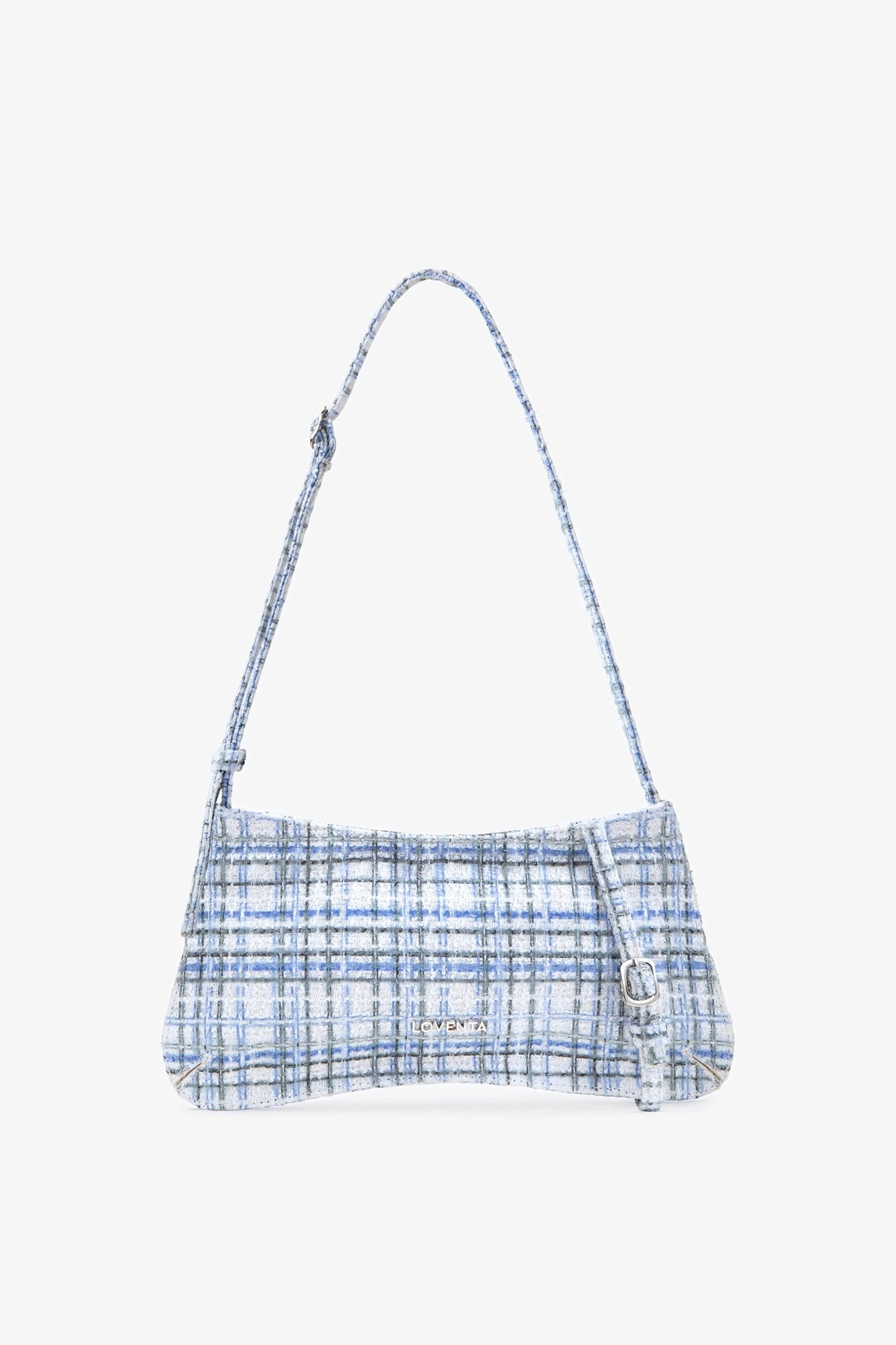 Loventa Kemer Detaylı Omuz Çantası Eleanor Tweed-Mavi