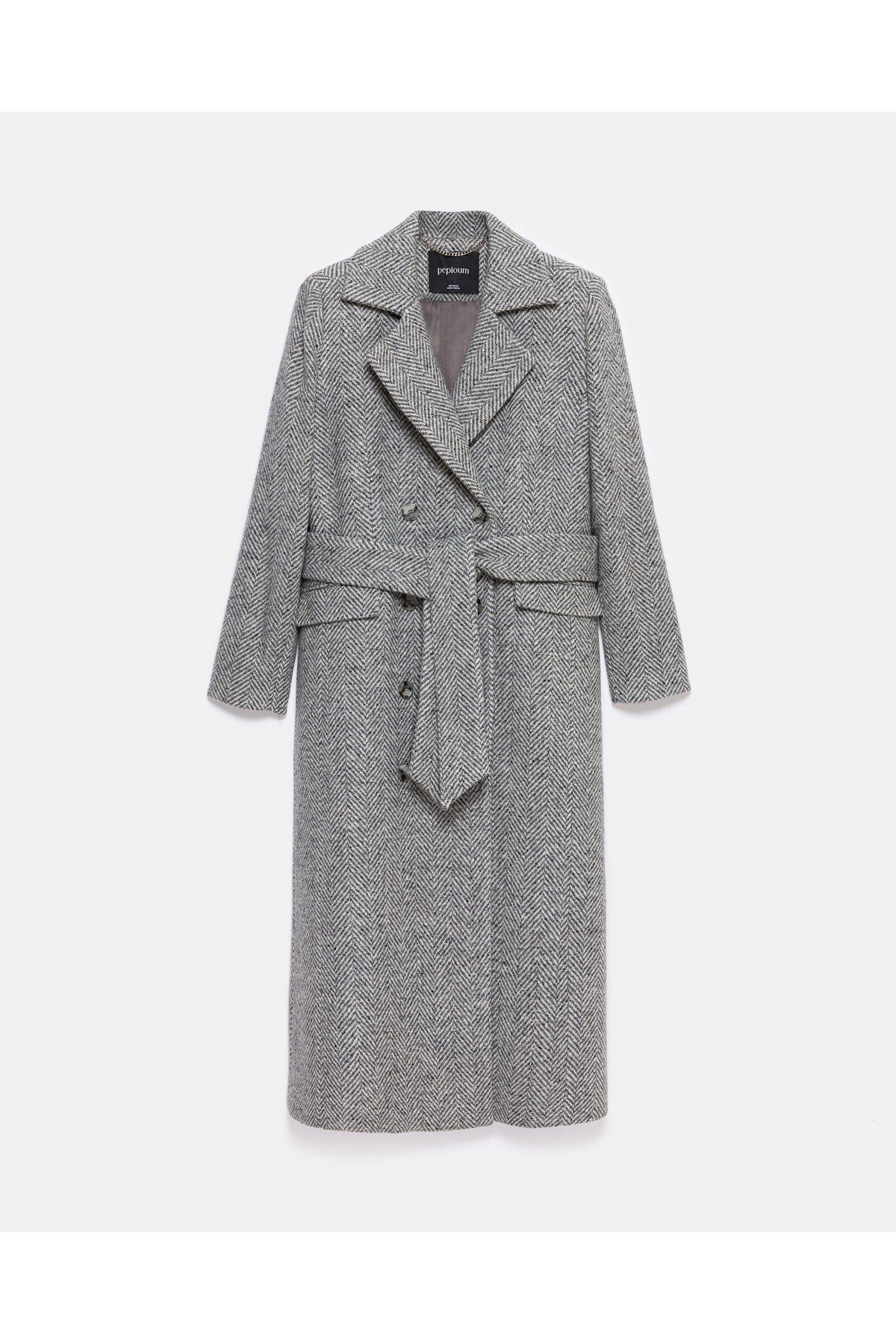 peploum Adele Herringbone Coat - Cool Gray