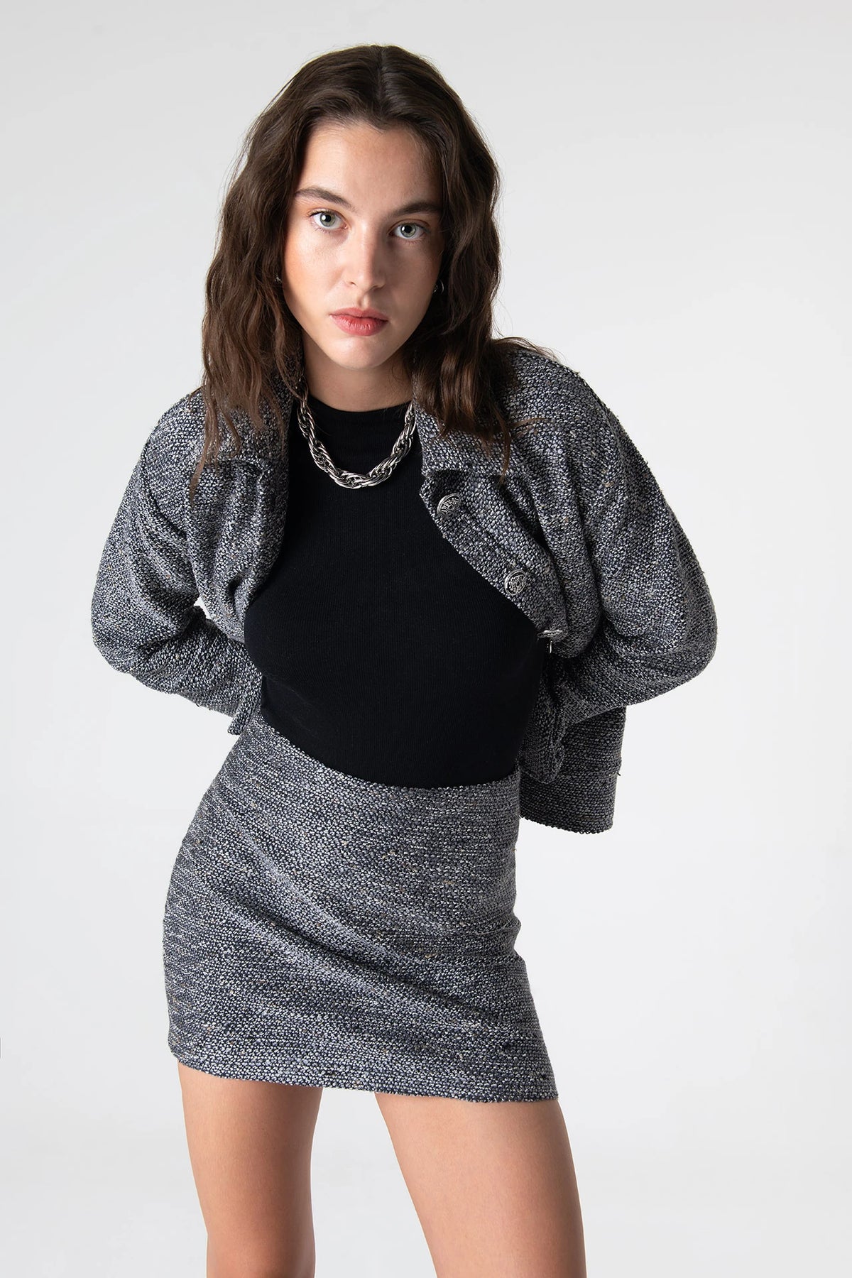 Peploum Carleen Textured Weaving Skirt Anthracite Grey