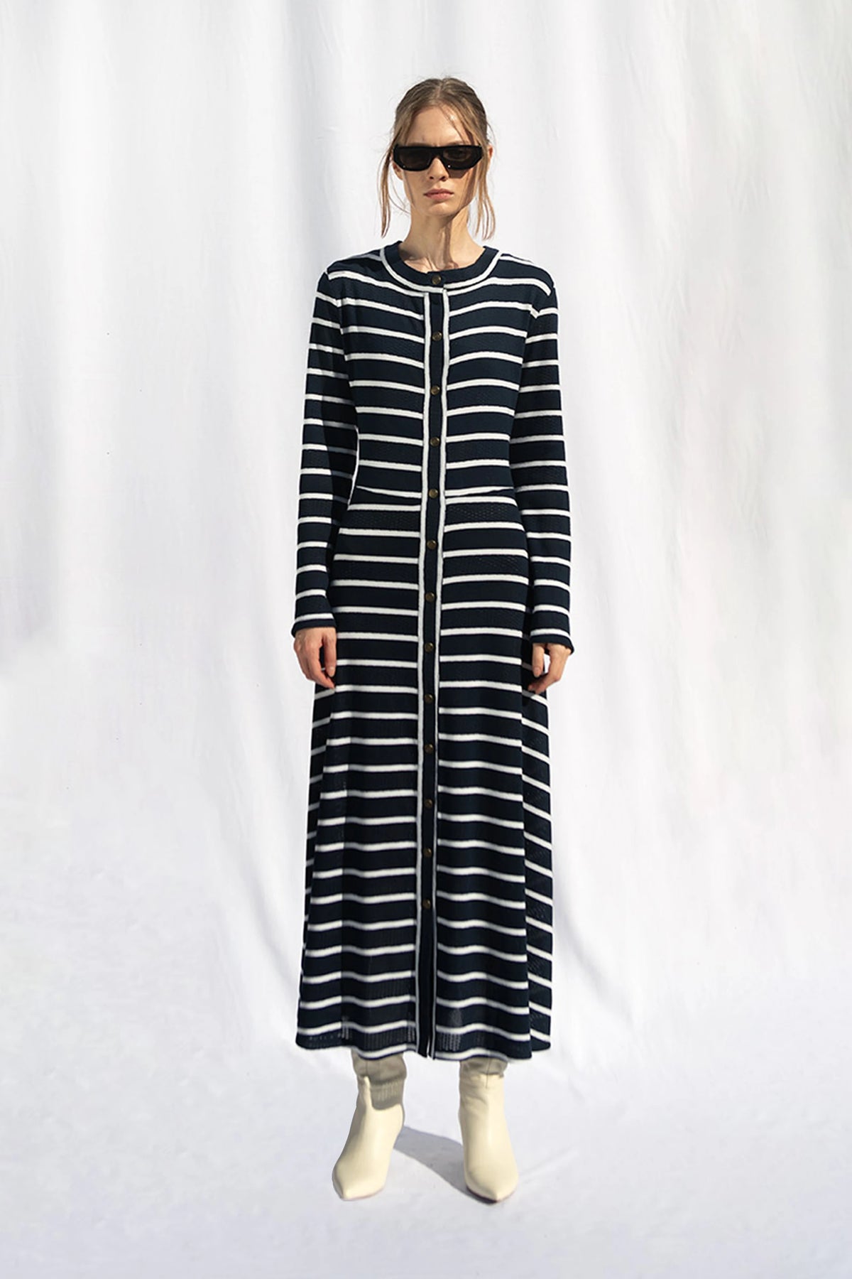 Peploum Marianne Stripe Maxi Dress Navy blue