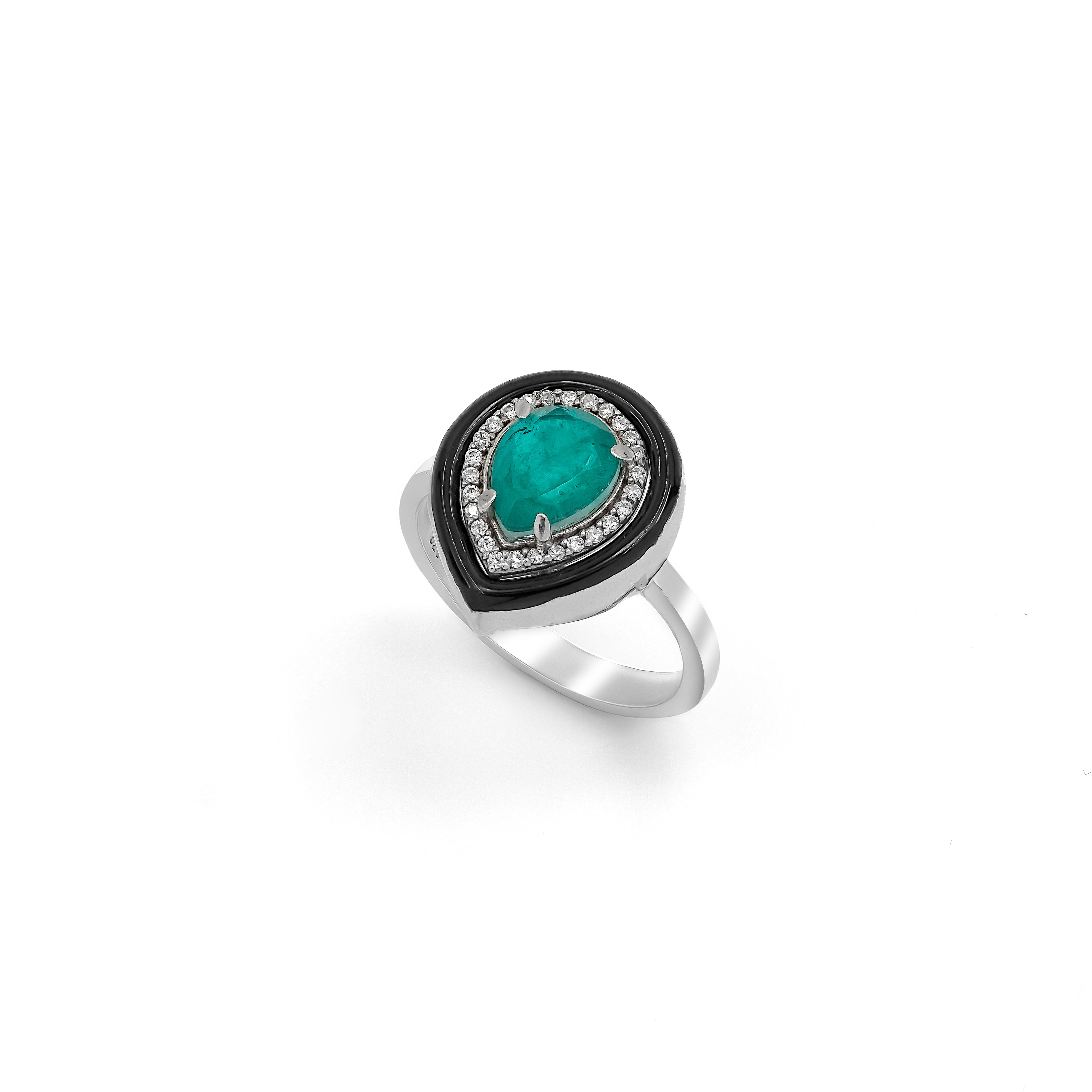 SooSilkyGems ENAMELLED PEAR-SHAPED SOLITAIRE RING