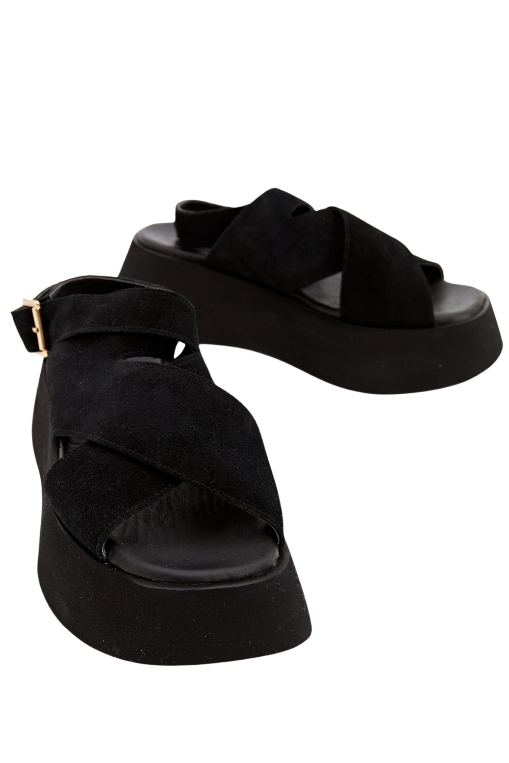 Dellel Deri Black Rebecca Wedge Heeled Sandals