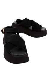 Dellel Deri Black Rebecca Wedge Heeled Sandals