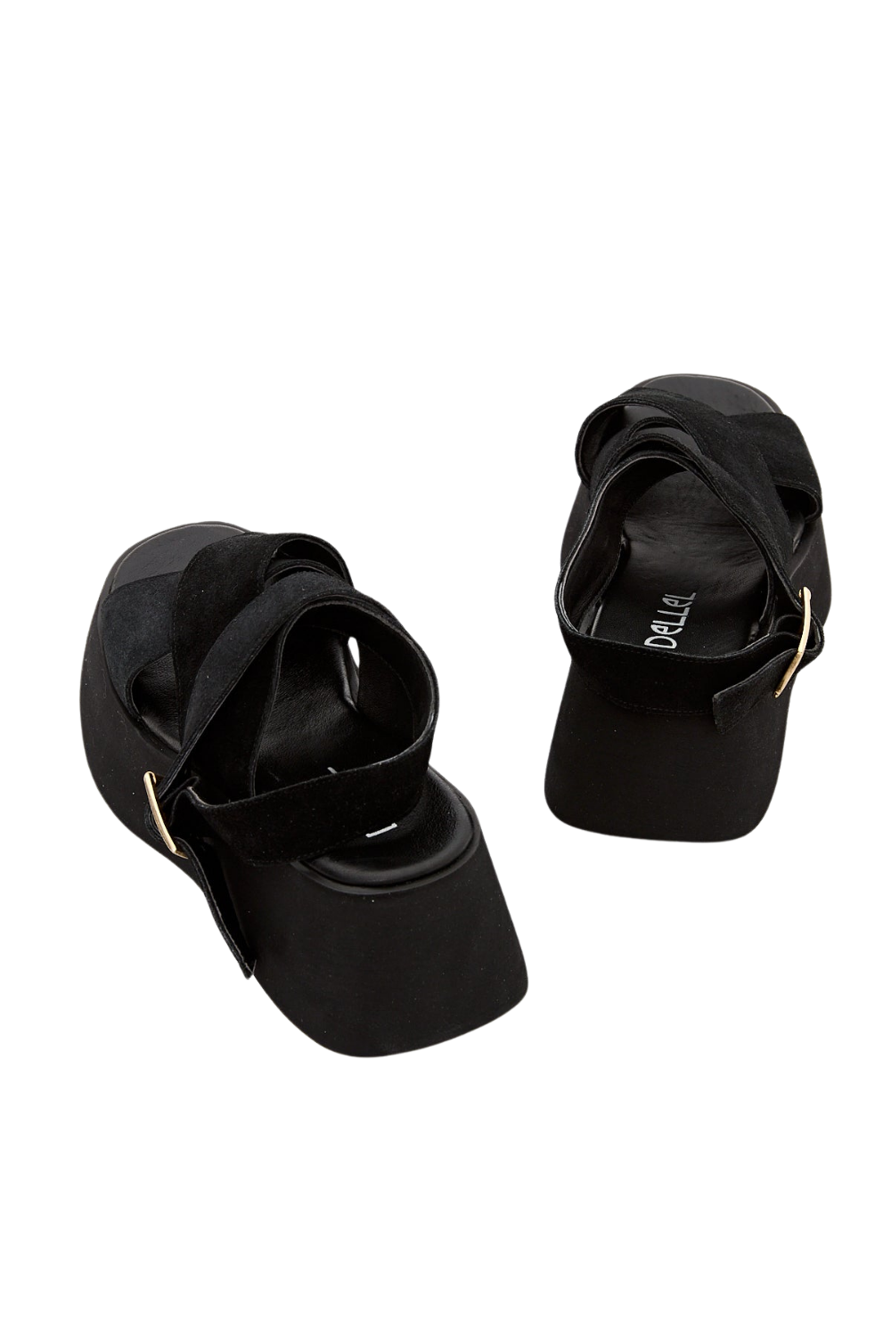 Dellel Deri Black Rebecca Wedge Heeled Sandals