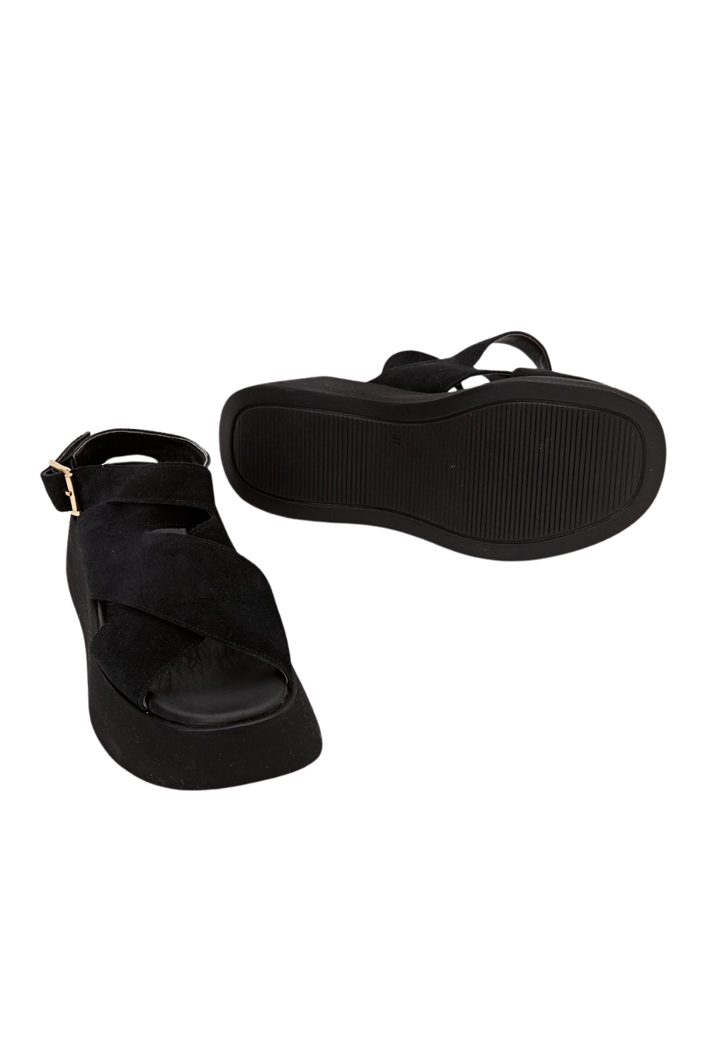Dellel Deri Black Rebecca Wedge Heeled Sandals
