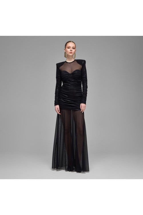 Studio Norn Eira Ruched & Tulled Maxi Dress