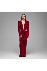 Studio Norn Embla Ruched & Cut-out Detailed Maxi Dress in Burgundy