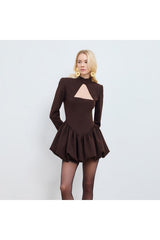 Studio Norn Viva Mini Balloon Skirt Dress in Dark Brown